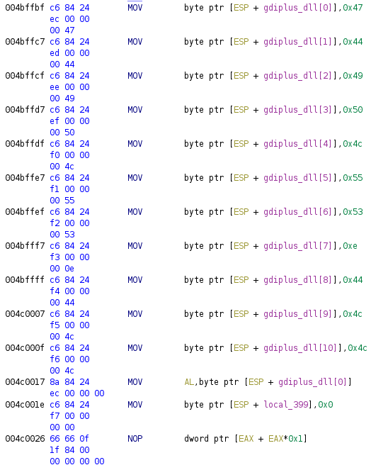 Ajout d’une string sur la stack