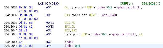 Code du binaire permettant de XOR la chaîne